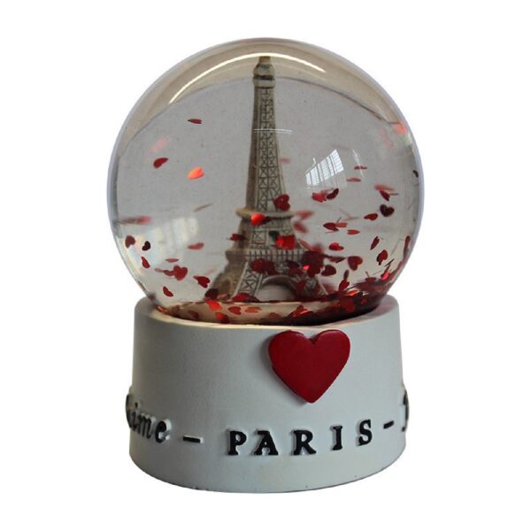 Custom Eiffel Tower Romantic Snow Globe with Red Hearts